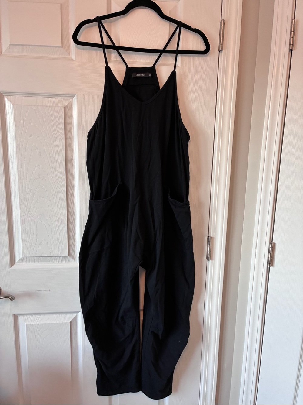 Relaxed Black Strappy Jumpsuit with Front Pockets